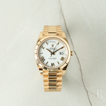 Rolex Day-Date 40 White Roman Dial Yellow Gold