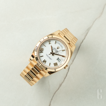 Rolex Day-Date 40 White Roman Dial Yellow Gold