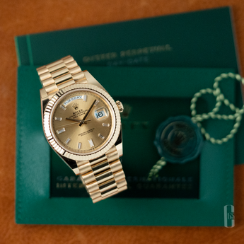 Rolex 228238 Day-Date 40 Champange Dial w/ Baguette Markers Set